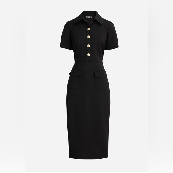 JCrew Collared Buttoned Wool Blend Black Sheath Dress, size 12 - Picture 1 of 8